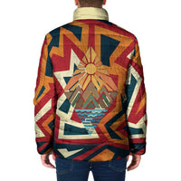 Native American Warrior Padded Jacket with Tribal Geometric Pattern Bold Sunset Mountain - Wonder Print Shop