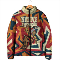Native American Warrior Padded Jacket with Tribal Geometric Pattern Bold Sunset Mountain - Wonder Print Shop