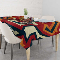 Native American Warrior Tablecloth with Tribal Geometric Pattern Bold Sunset Mountain - Wonder Print Shop