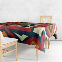 Native American Warrior Tablecloth with Tribal Geometric Pattern Bold Sunset Mountain - Wonder Print Shop