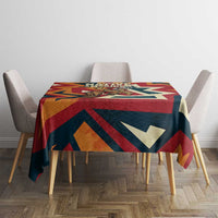 Native American Warrior Tablecloth with Tribal Geometric Pattern Bold Sunset Mountain - Wonder Print Shop