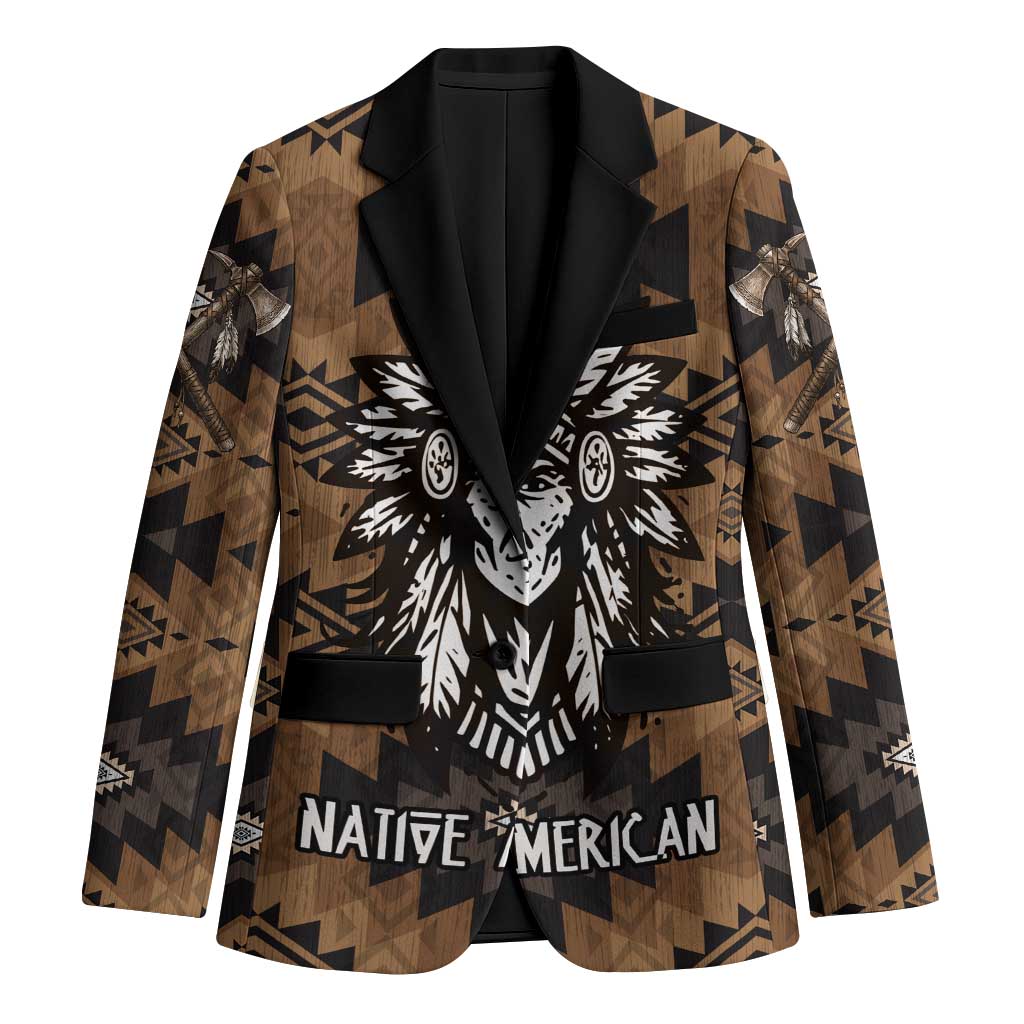 Native American Chief Warrior Blazer Feather Headdress and Horse Tribal Arrow Pattern - Wonder Print Shop