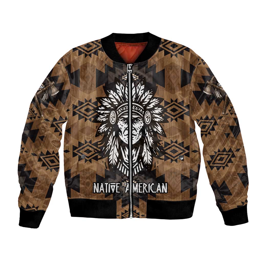 Native American Chief Warrior Bomber Jacket Feather Headdress and Horse Tribal Arrow Pattern - Wonder Print Shop