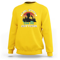 Girls daisy yellow crewneck sweatshirt with "CAN DO ANYTHING" outdoor graphic on front