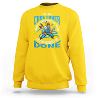 Daisy yellow sweatshirt with caregiver motivational graphic on the chest