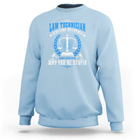 Law Technician sweatshirt in light blue, crewneck with blue scales and laurel graphic on front