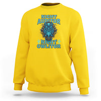 Daisy yellow sweatshirt with colorful owl graphic and stacked text front print
