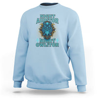 Light blue sweatshirt with colorful owl graphic and stacked text front print