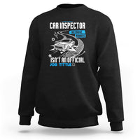 Black sweatshirt with CAR INSPECTOR front graphic and car illustration.