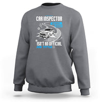 Charcoal gray sweatshirt with CAR INSPECTOR front graphic and car illustration.