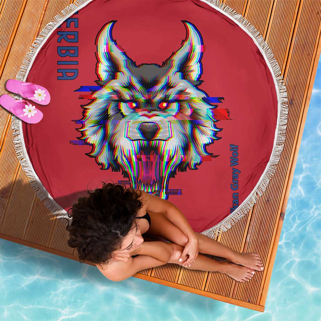 Serbia Beach Blanket with Balkan Gray Wolf, Claw Marks, and Flag Sleeve Design