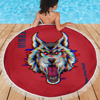 Serbia Beach Blanket with Balkan Gray Wolf, Claw Marks, and Flag Sleeve Design