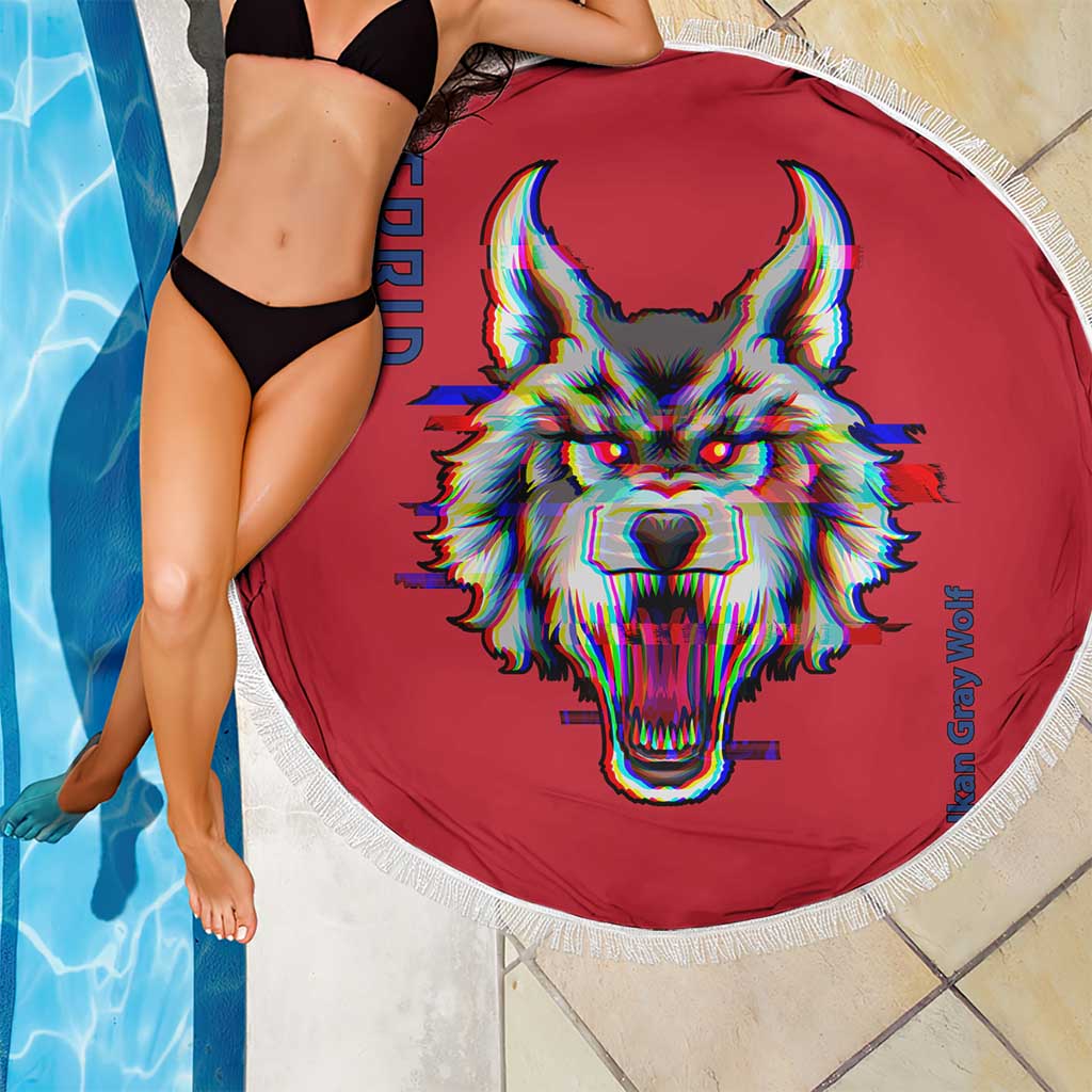 Serbia Beach Blanket with Balkan Gray Wolf, Claw Marks, and Flag Sleeve Design