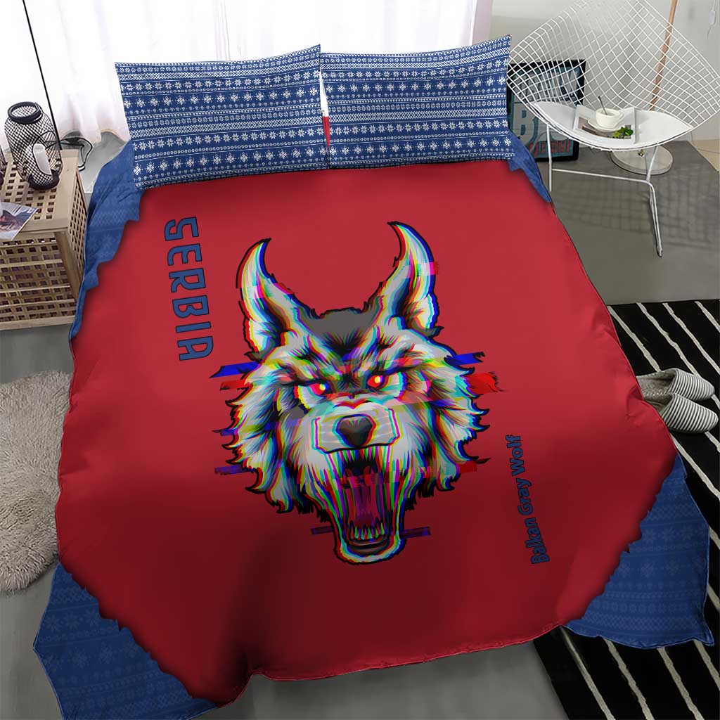 Serbia Bedding Set with Balkan Gray Wolf, Claw Marks, and Flag Sleeve Design