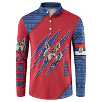 Serbia Button Sweatshirt with Balkan Gray Wolf, Claw Marks, and Flag Sleeve Design