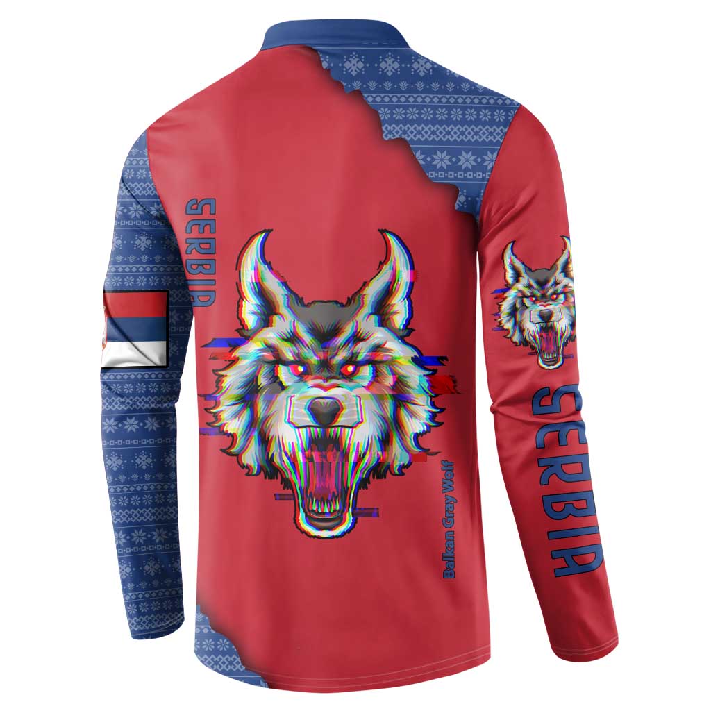Serbia Button Sweatshirt with Balkan Gray Wolf, Claw Marks, and Flag Sleeve Design