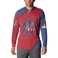 Serbia Button Sweatshirt with Balkan Gray Wolf, Claw Marks, and Flag Sleeve Design