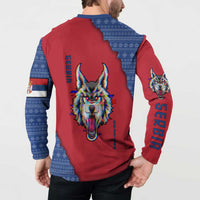 Serbia Button Sweatshirt with Balkan Gray Wolf, Claw Marks, and Flag Sleeve Design