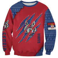 Serbia Sweatshirt with Balkan Gray Wolf, Claw Marks, and Flag Sleeve Design