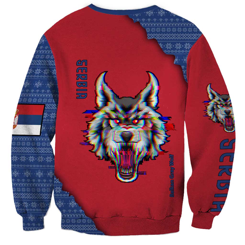 Serbia Sweatshirt with Balkan Gray Wolf, Claw Marks, and Flag Sleeve Design