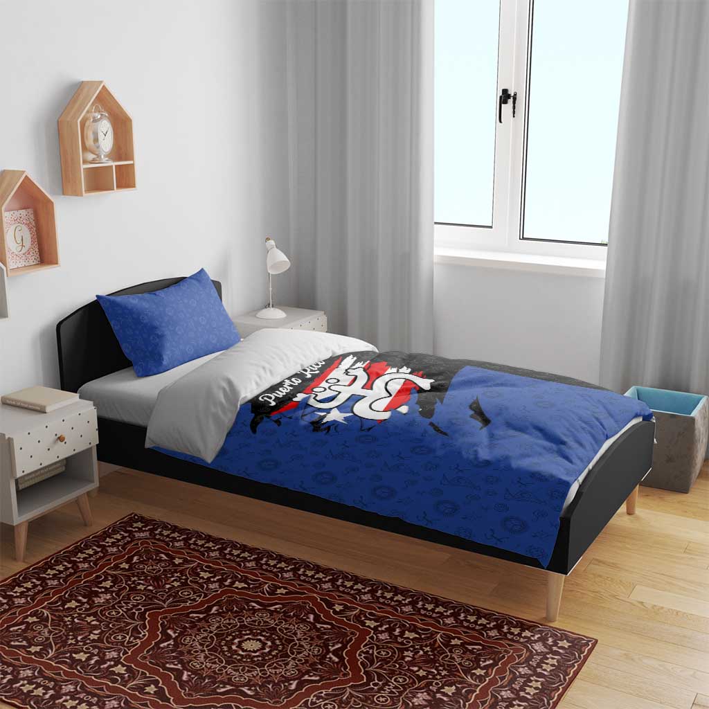 Puerto Rico Bedding Set with Coqui Frog Symbol and Distressed Flag Design