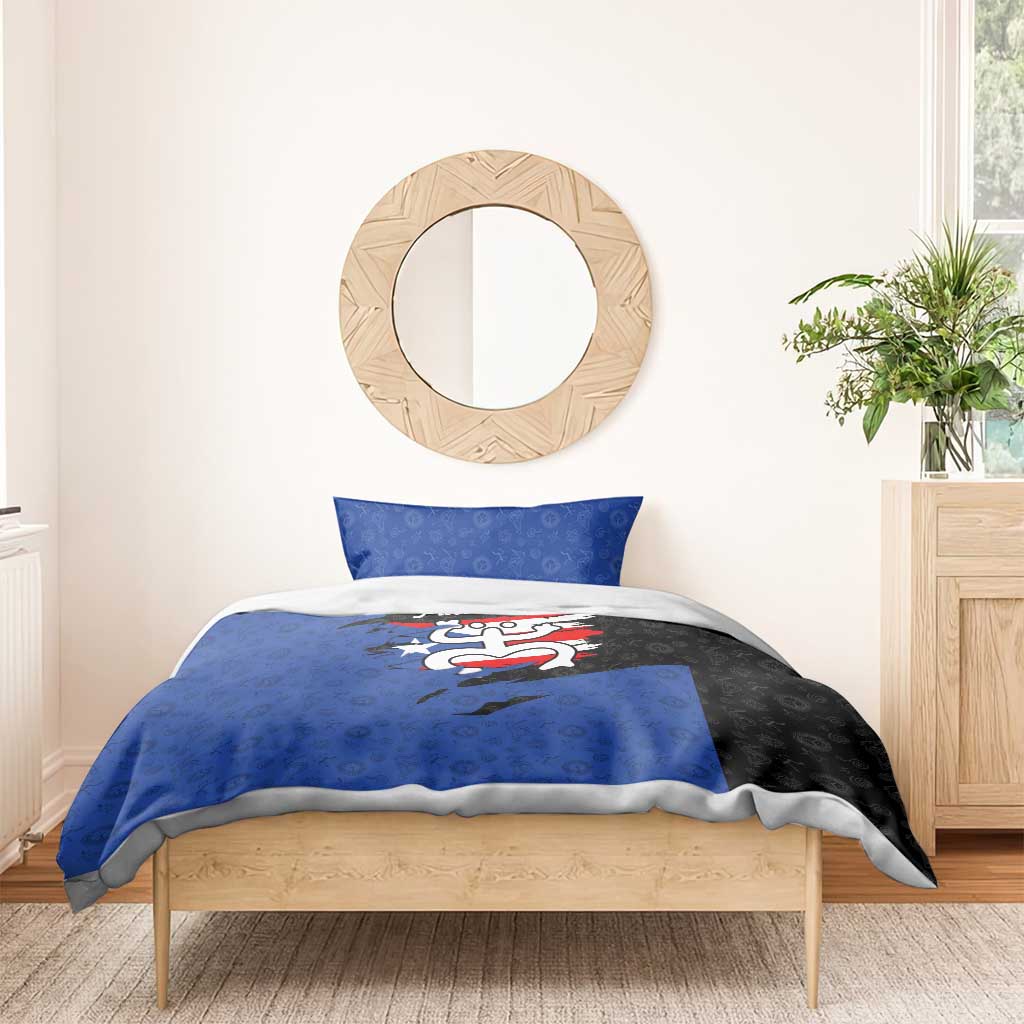 Puerto Rico Bedding Set with Coqui Frog Symbol and Distressed Flag Design