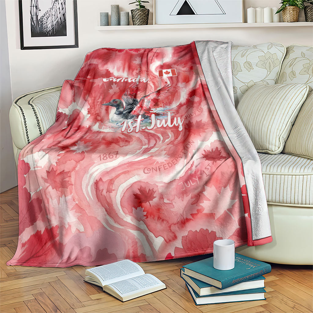 Canada Day Loon And Maple Leaf Blanket Watercolor Nature Scenery Mari Usque Ad Mare Artistic