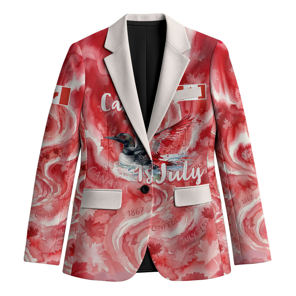Canada Day Loon And Maple Leaf Blazer Watercolor Nature Scenery Mari Usque Ad Mare Artistic