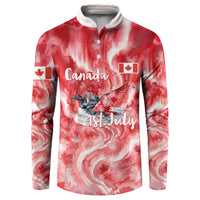 Canada Day Loon And Maple Leaf Button Sweatshirt Watercolor Nature Scenery Mari Usque Ad Mare Artistic