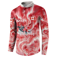 Canada Day Loon And Maple Leaf Button Sweatshirt Watercolor Nature Scenery Mari Usque Ad Mare Artistic