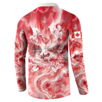 Canada Day Loon And Maple Leaf Button Sweatshirt Watercolor Nature Scenery Mari Usque Ad Mare Artistic