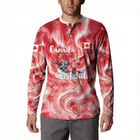 Canada Day Loon And Maple Leaf Button Sweatshirt Watercolor Nature Scenery Mari Usque Ad Mare Artistic