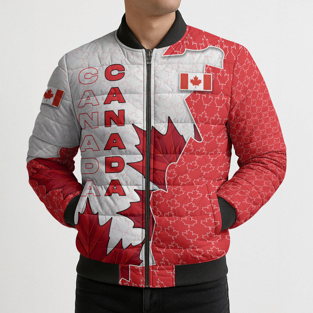 Canada Day Bomber Puffer Jacket Patriotic Maple Leaf - Robotic Fist