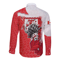 Canada Day Long Sleeve Button Shirt Patriotic Maple Leaf - Robotic Fist
