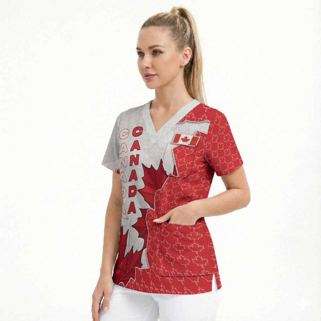 Canada Day Scrub Top Patriotic Maple Leaf - Robotic Fist
