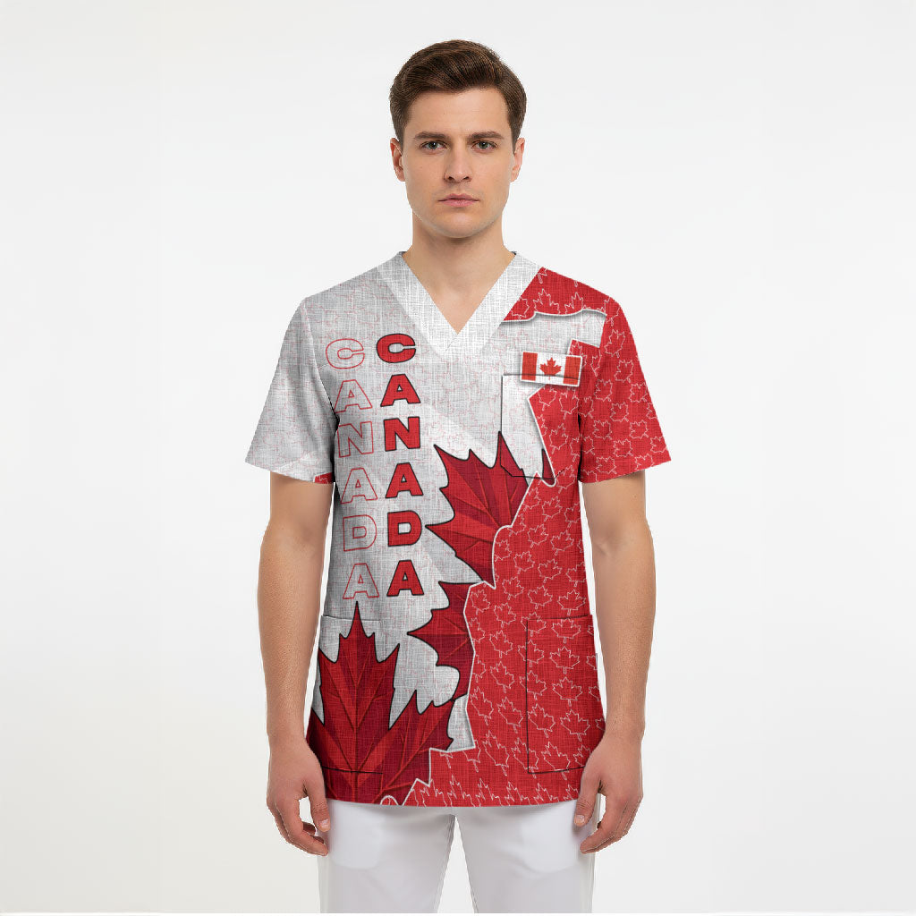 Canada Day Scrub Top Patriotic Maple Leaf - Robotic Fist