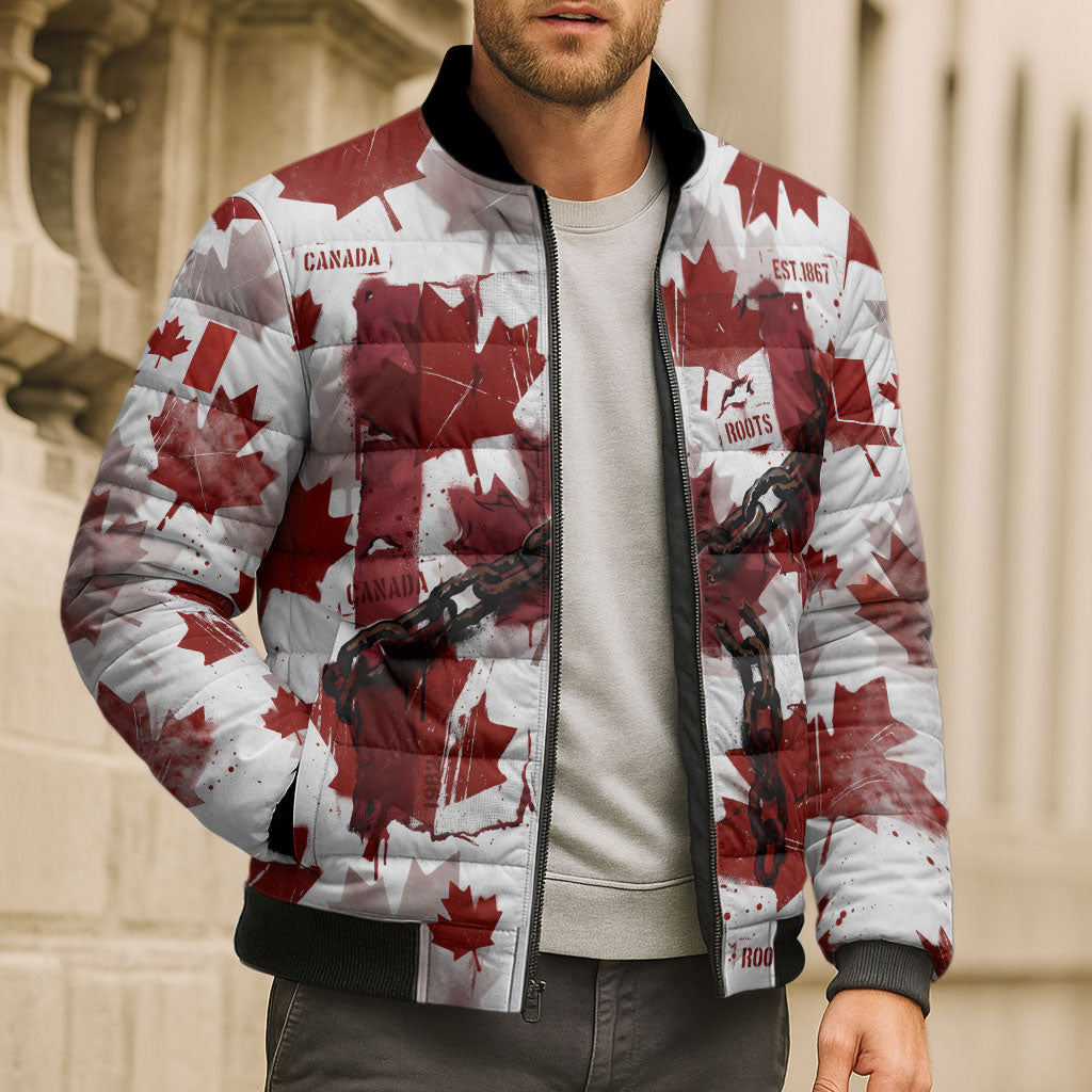 Canada Day Bomber Puffer Jacket Constitutional Autonomy 1982 Vintage - Broken Chains Freedom