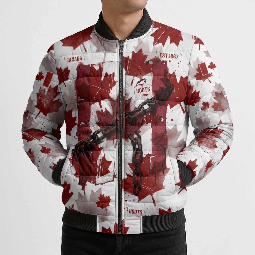 Canada Day Bomber Puffer Jacket Constitutional Autonomy 1982 Vintage - Broken Chains Freedom