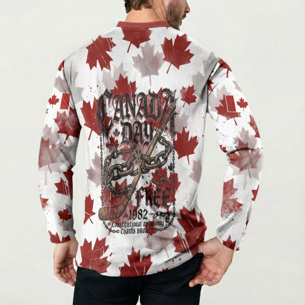 Canada Day Button Sweatshirt Constitutional Autonomy 1982 Vintage - Broken Chains Freedom