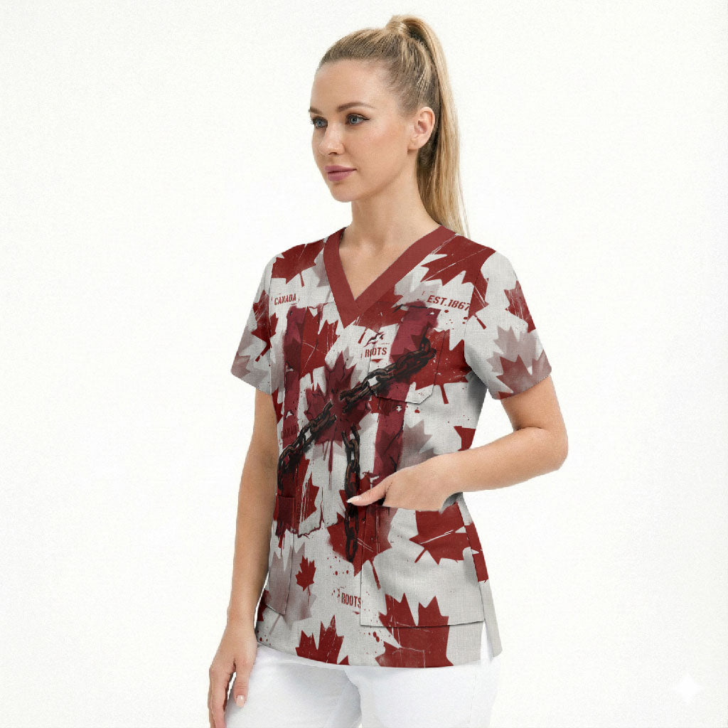 Canada Day Scrub Top Constitutional Autonomy 1982 Vintage - Broken Chains Freedom