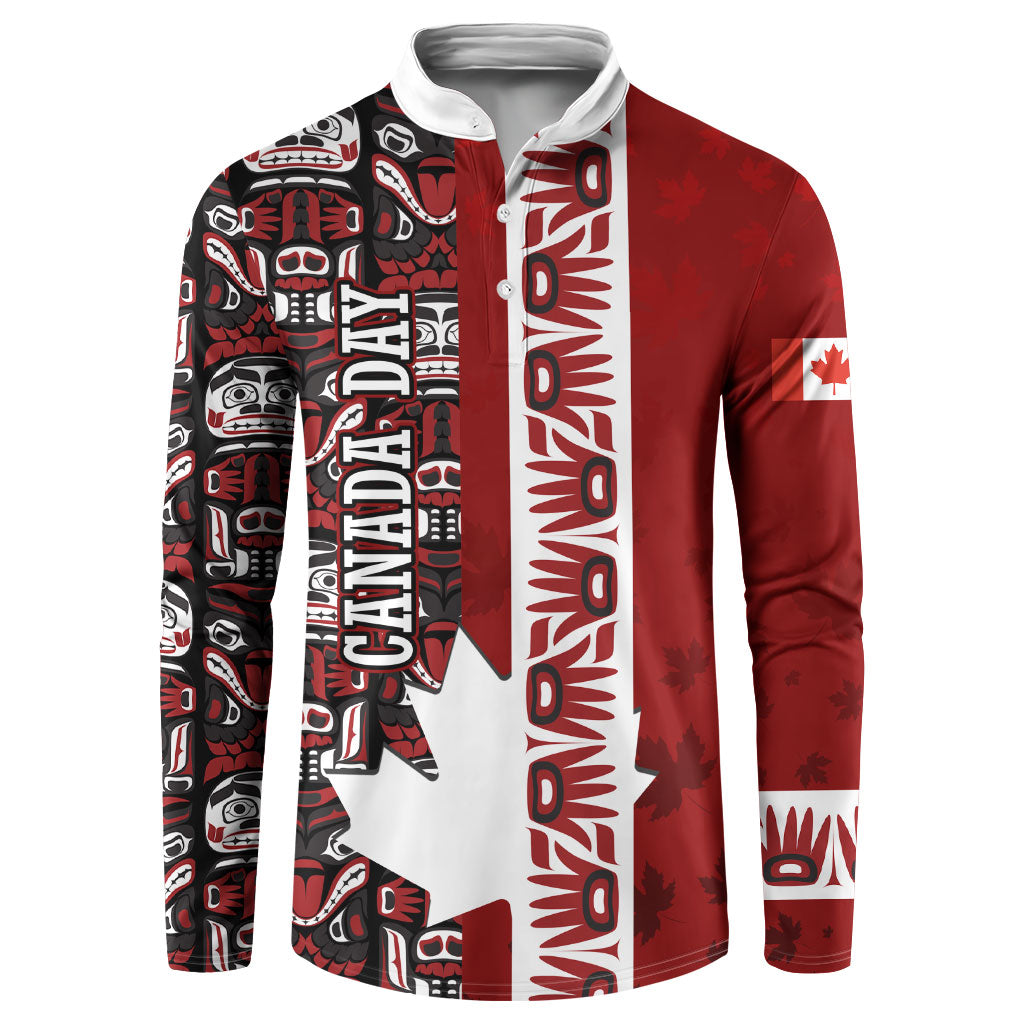 Canada Day Indigenous First Nations Button Sweatshirt Tribal Haida Totem Art One Nation