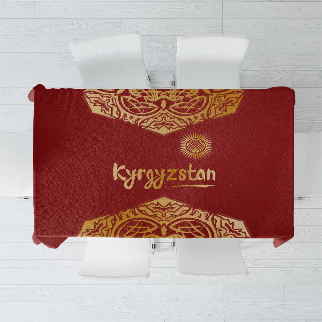 Kyrgyzstan National Symbol Tablecloth Traditional Golden Pattern in Red and Gold
