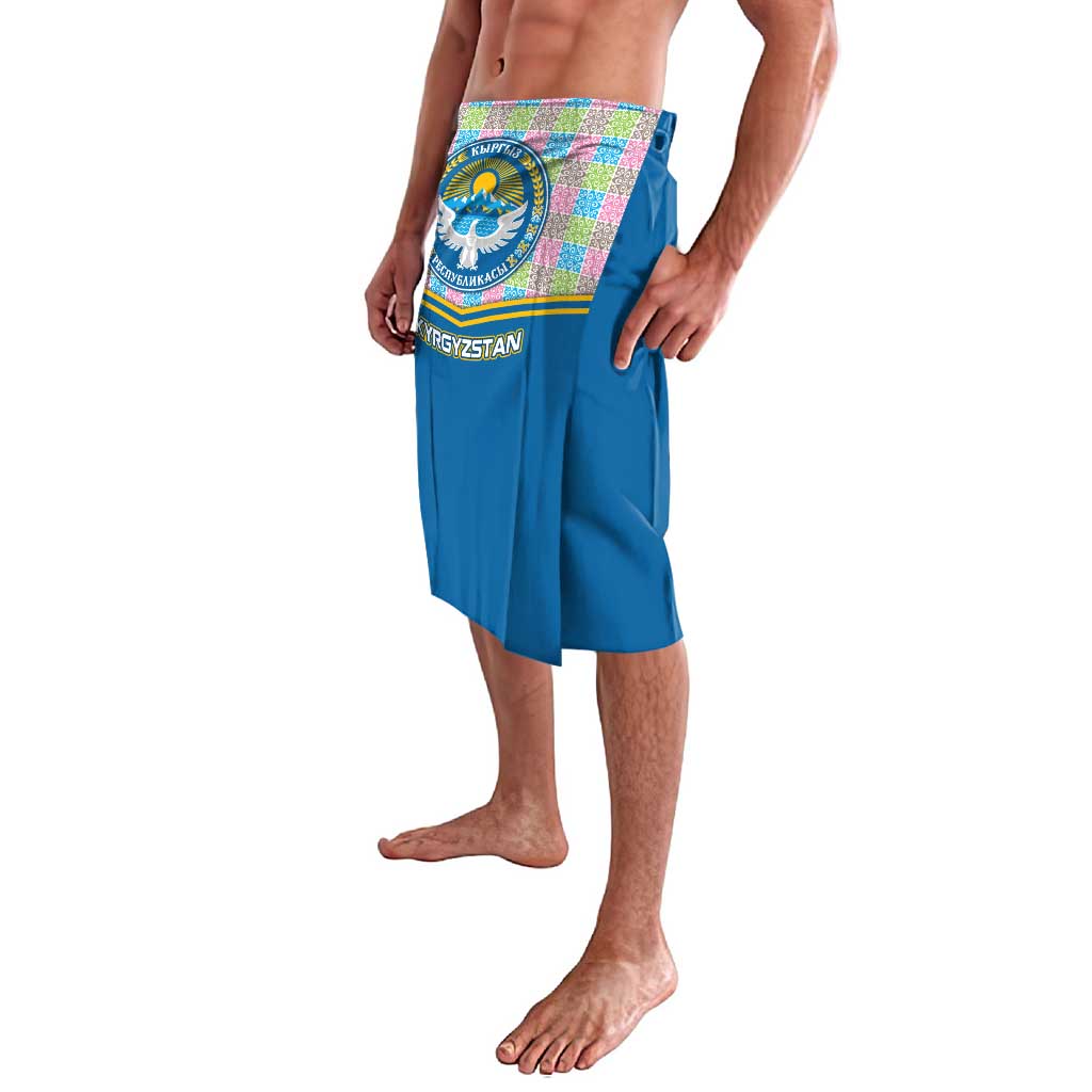 Kyrgyzstan Colorful Patchwork Pattern Lavalava with National Crest and Flag Accents