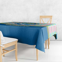 Kyrgyzstan Colorful Patchwork Pattern Tablecloth with National Crest and Flag Accents