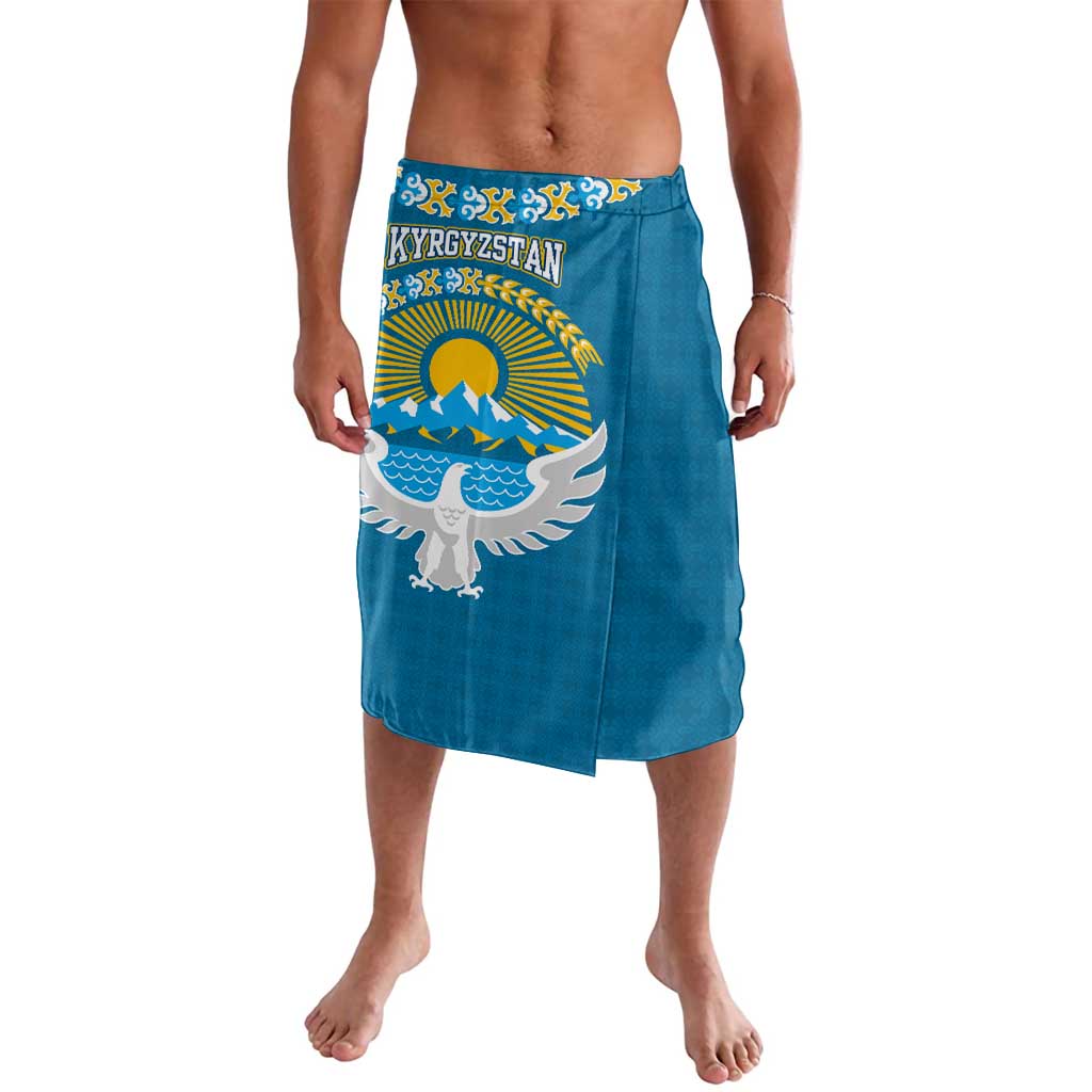 Kyrgyzstan Mountain Sunrise Lavalava with Blue with Eagle, Sun, and National Flag Design