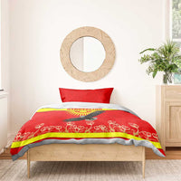 Kyrgyzstan Eagle and Tulip Bedding Set with Red Ethnic Pattern with National Sun Emblem - Wonder Print Shop