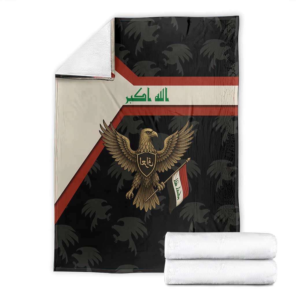 Iraq Golden Eagle Emblem Blanket with Flag Stripes and National Arabic Script Design - Wonder Print Shop