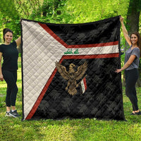 Iraq Golden Eagle Emblem Quilt with Flag Stripes and National Arabic Script Design - Wonder Print Shop