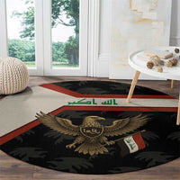 Iraq Golden Eagle Emblem Round Carpet with Flag Stripes and National Arabic Script Design - Wonder Print Shop