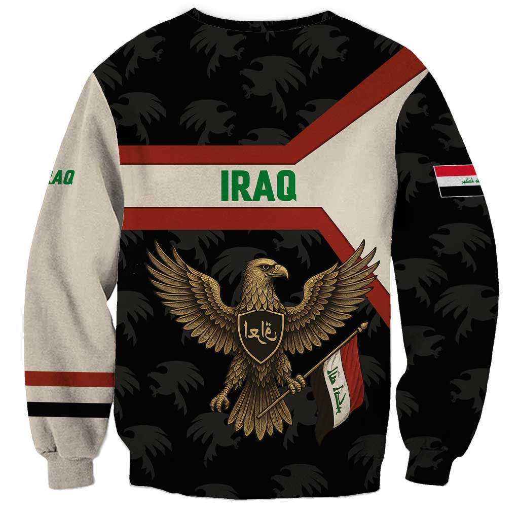 Iraq Golden Eagle Emblem Sweatshirt with Flag Stripes and National Arabic Script Design - Wonder Print Shop